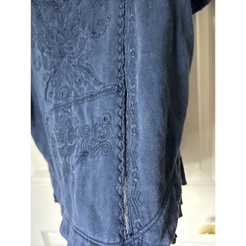 SATURDAY SUNDAY BLUE HUESCA PIECED SHORT SLEEVE TOP cotto KNIT Embroidered SZ L - Picture 9 of 11